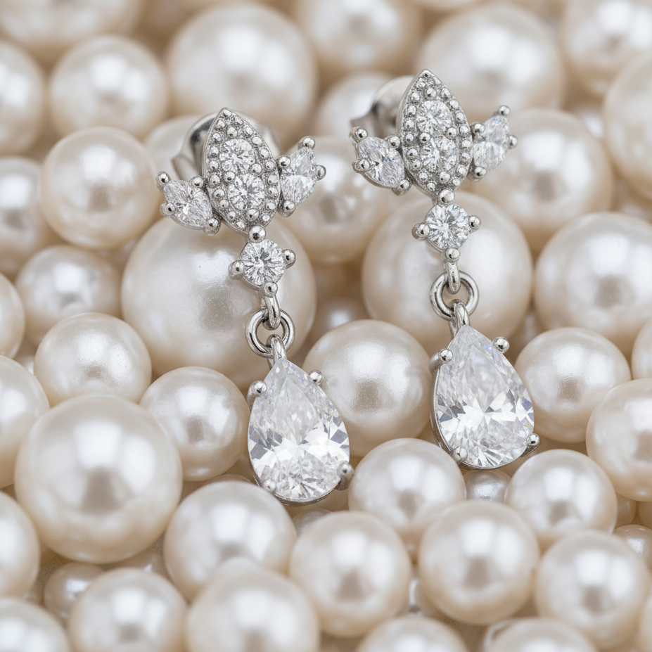 Silver Antique Chandelier CZ Teardrop Earrings