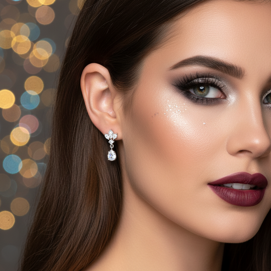 Silver Antique Chandelier CZ Teardrop Earrings