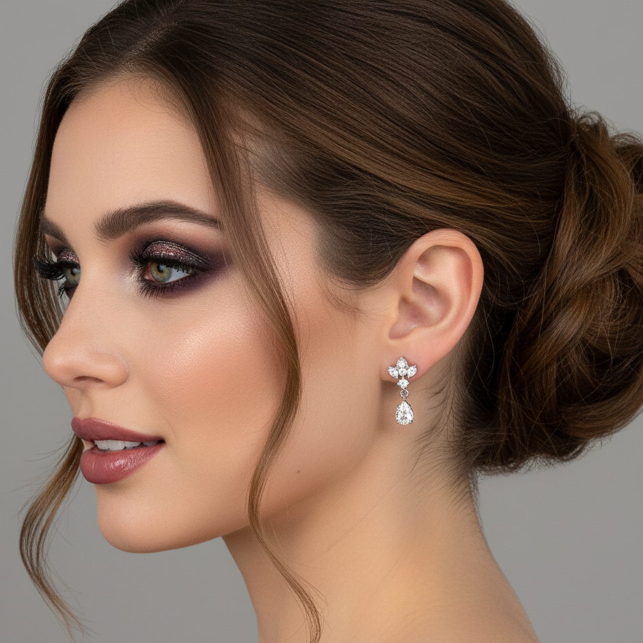 Silver Antique Chandelier CZ Teardrop Earrings