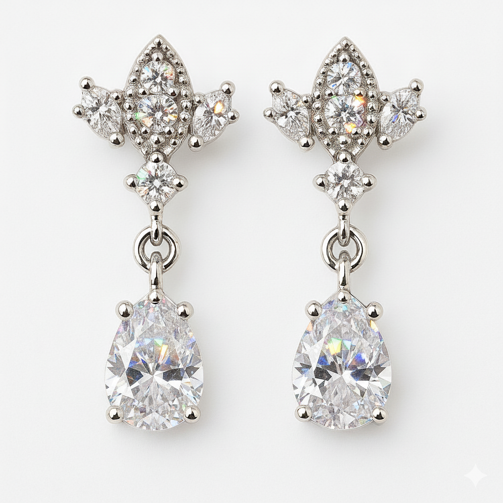 Silver Antique Chandelier CZ Teardrop Earrings