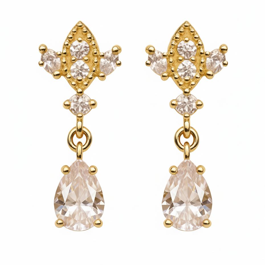 Gold Antique Chandelier CZ Teardrop Earrings