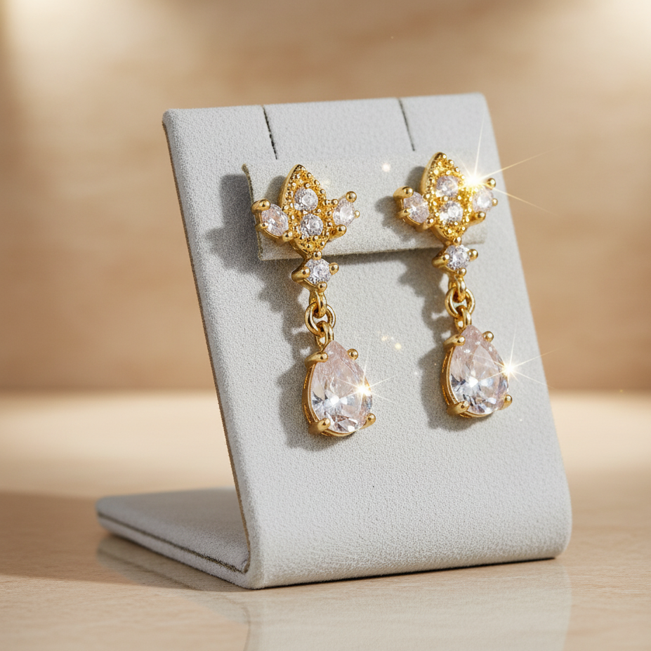 Gold Antique Chandelier CZ Teardrop Earrings