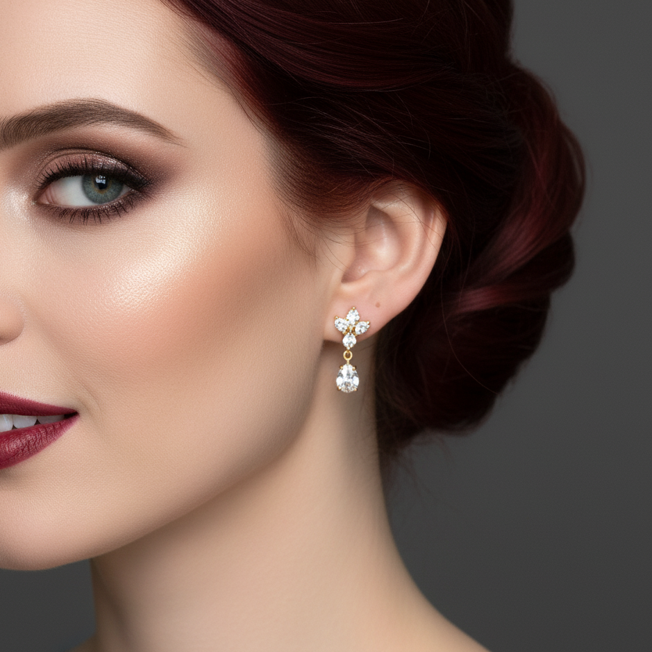 Gold Antique Chandelier CZ Teardrop Earrings