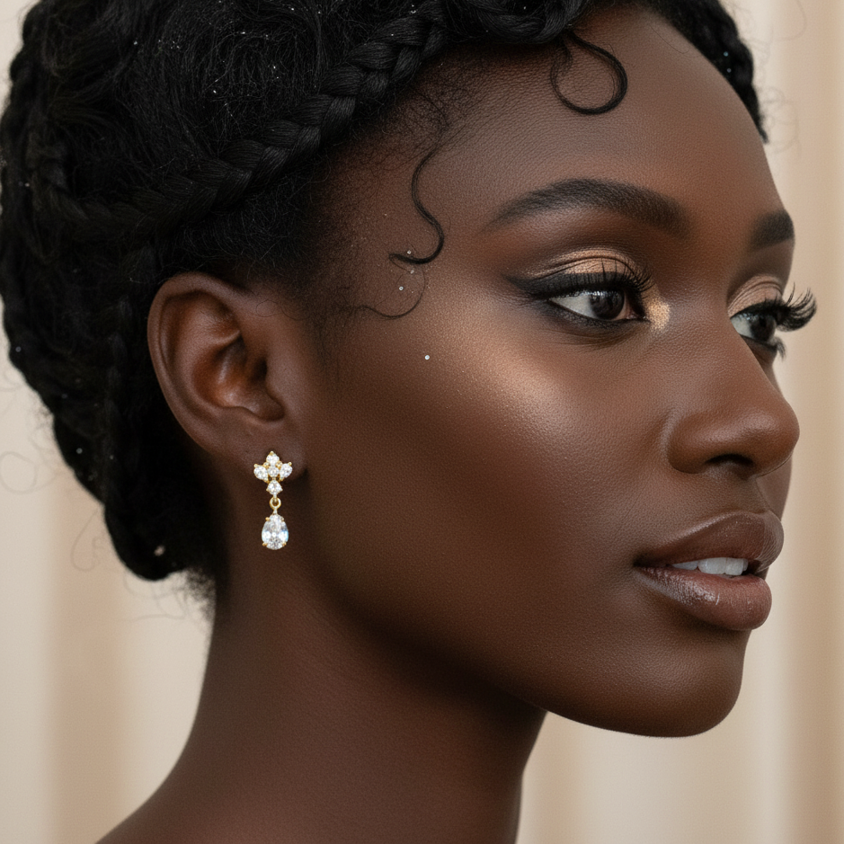 Gold Antique Chandelier CZ Teardrop Earrings