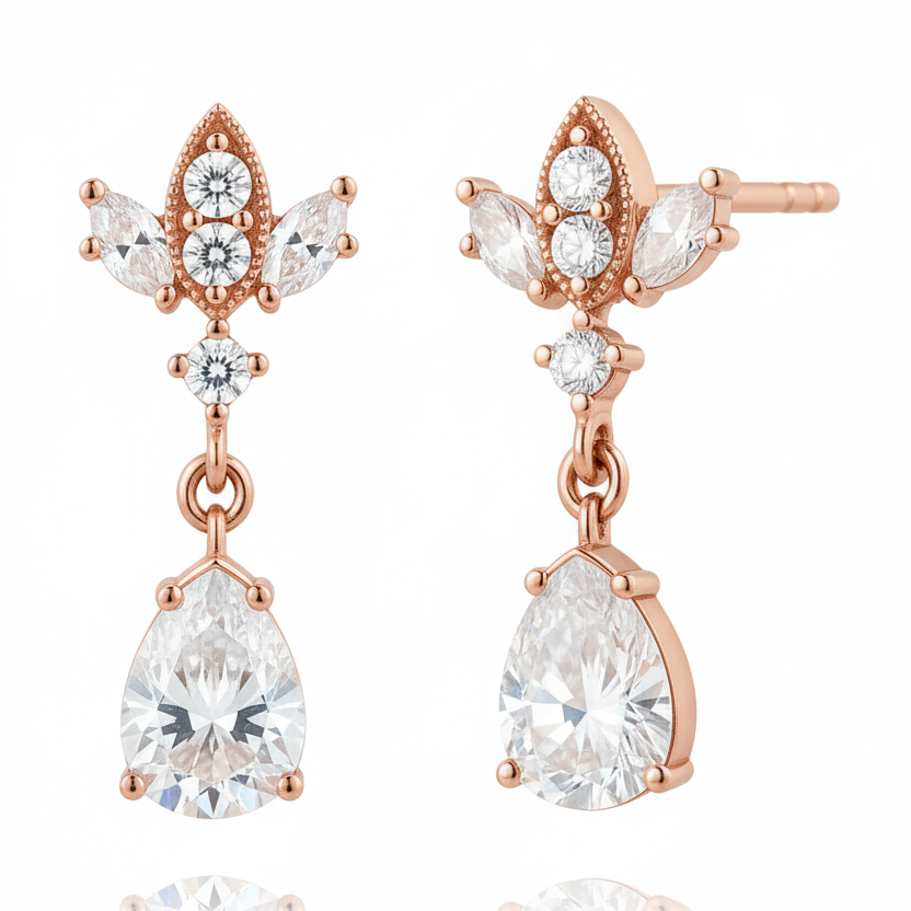 Rose Gold Antique Chandelier CZ Drop Earrings