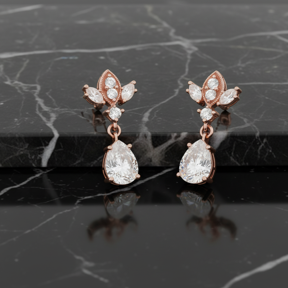 Rose Gold Antique Chandelier CZ Drop Earrings