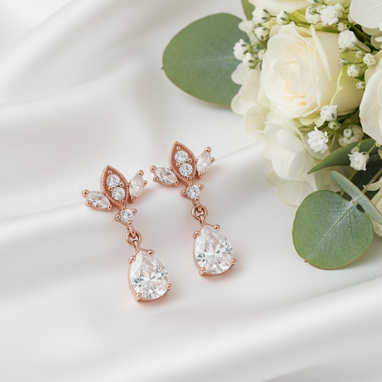 Rose Gold Antique Chandelier CZ Drop Earrings
