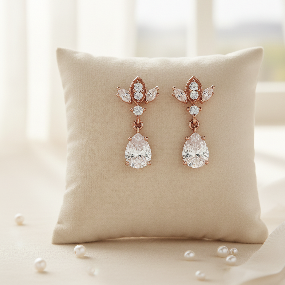 Rose Gold Antique Chandelier CZ Drop Earrings