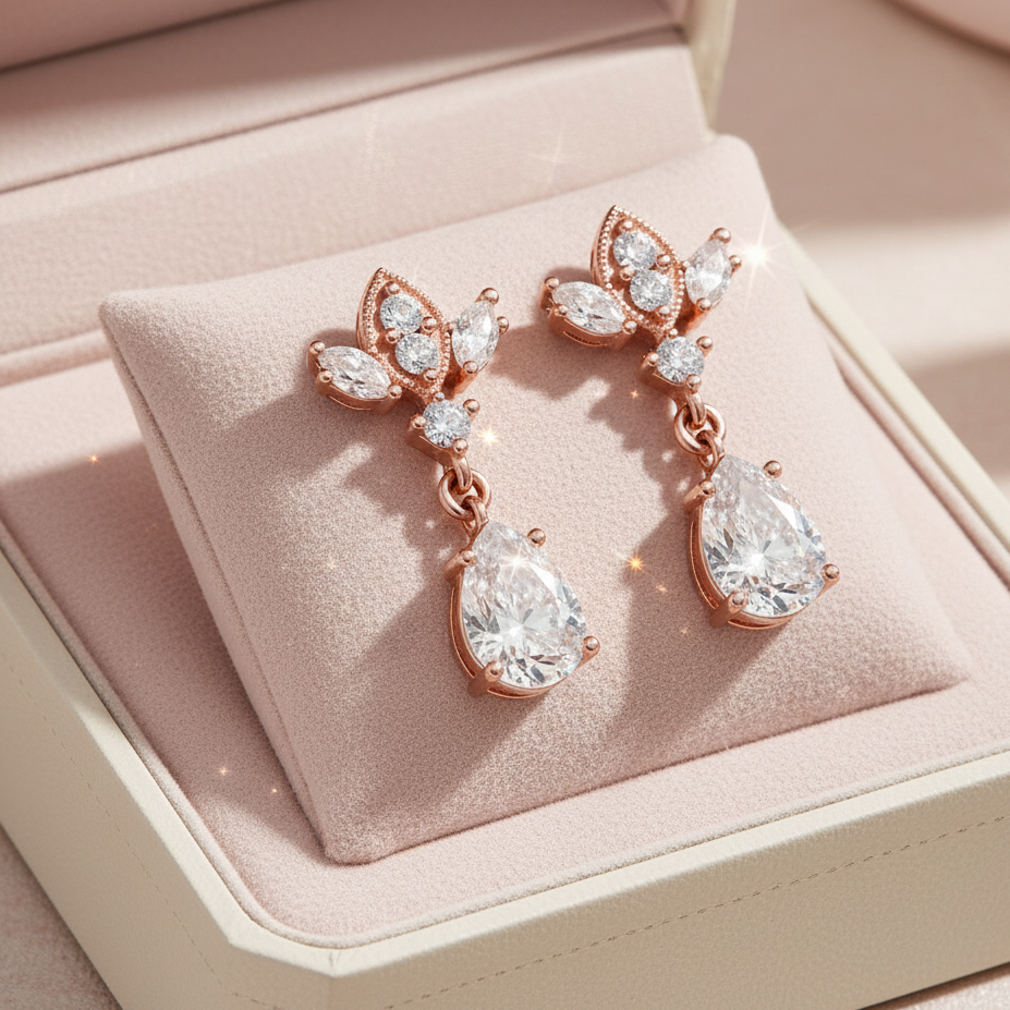 Rose Gold Antique Chandelier CZ Drop Earrings
