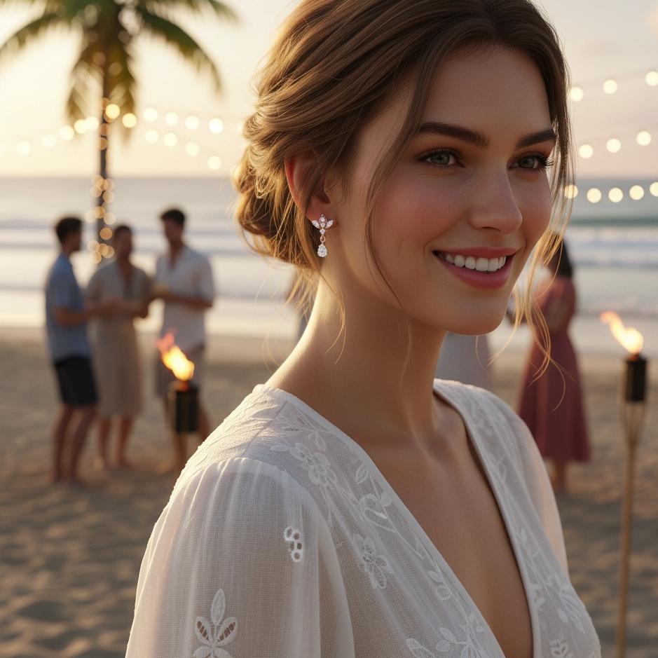 Rose Gold Antique Chandelier CZ Drop Earrings