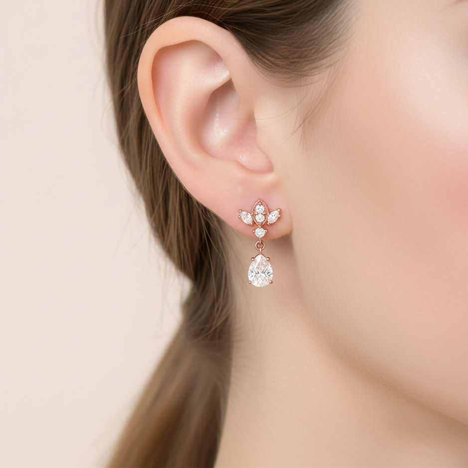 Rose Gold Antique Chandelier CZ Drop Earrings