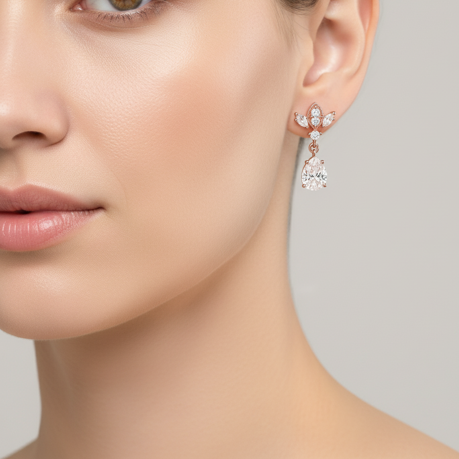 Rose Gold Antique Chandelier CZ Drop Earrings