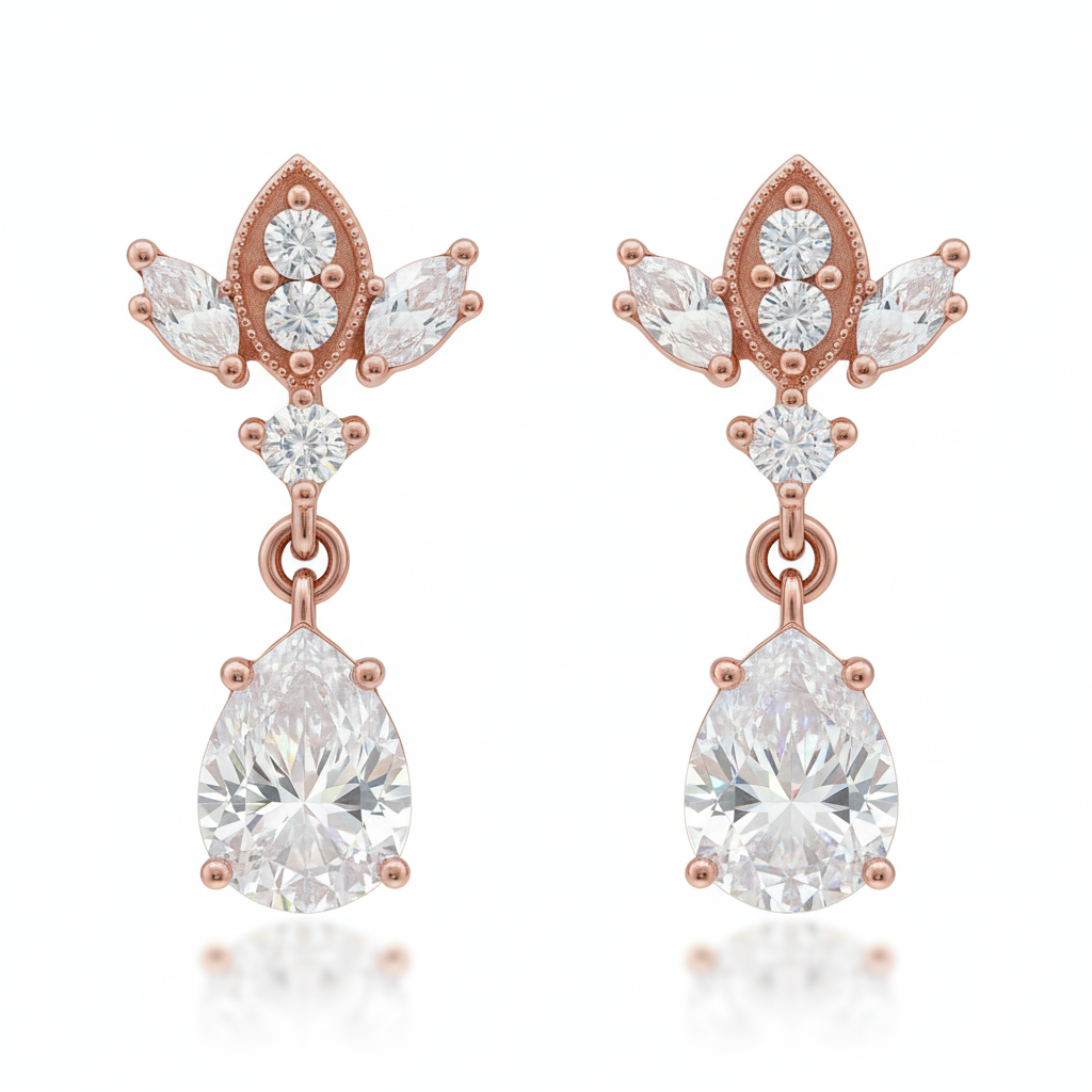 Rose Gold Antique Chandelier CZ Drop Earrings