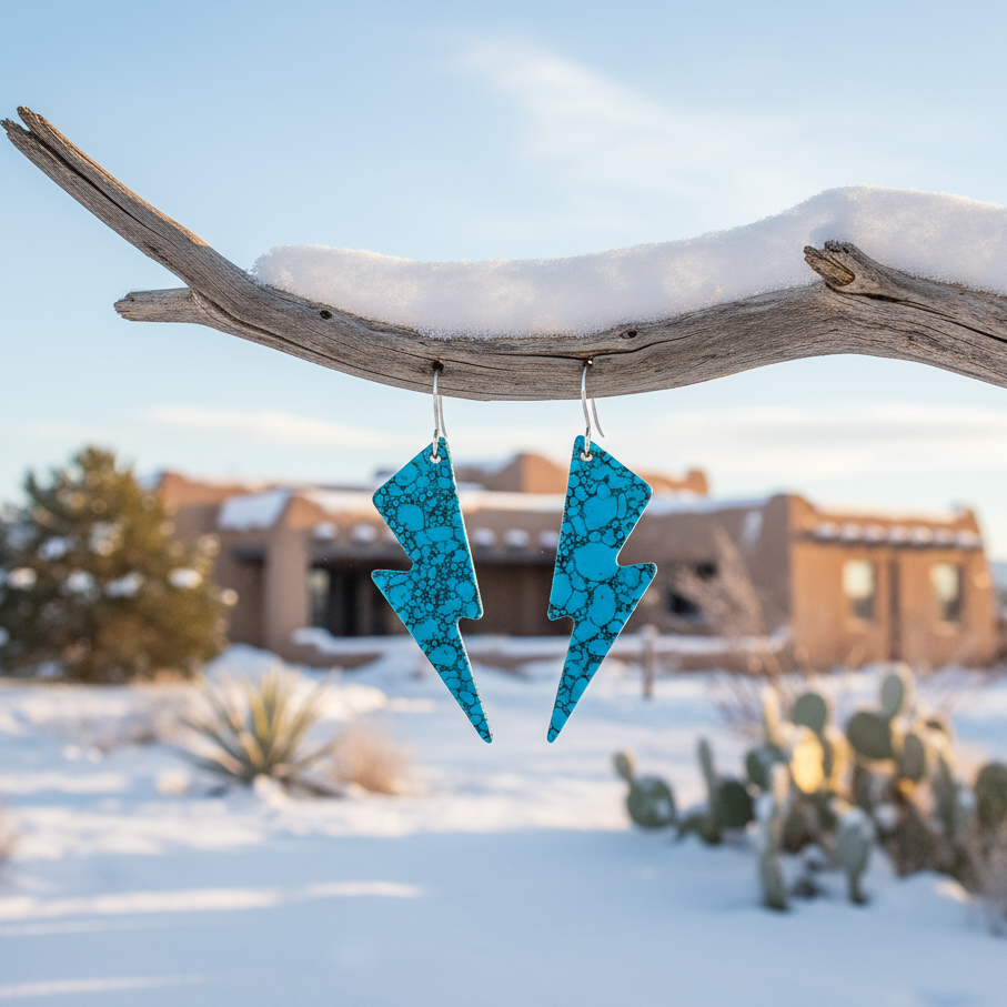 Lightning Bolt Blue Turquoise Gibbsite Earrings