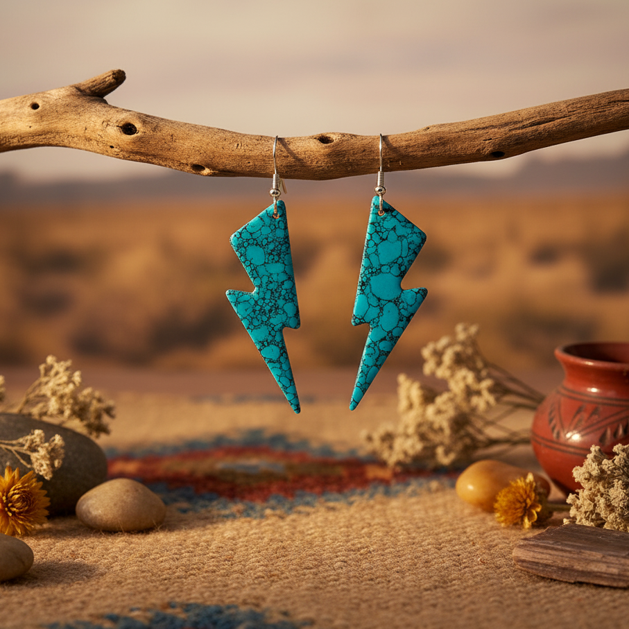 Lightning Bolt Blue Turquoise Gibbsite Earrings