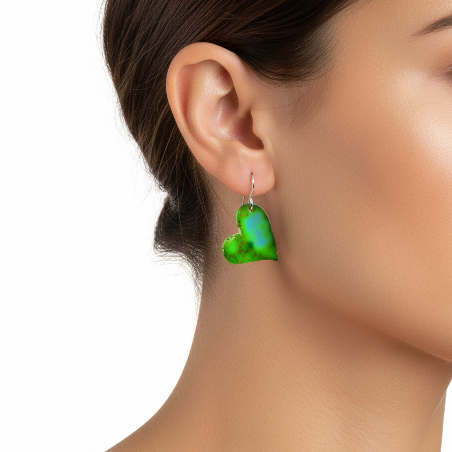 Green Turquoise Gibbsite Heart Earrings