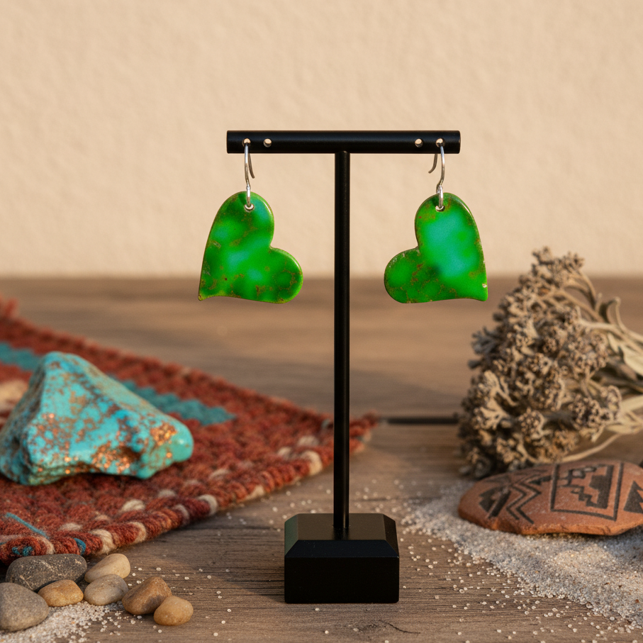 Green Turquoise Gibbsite Heart Earrings