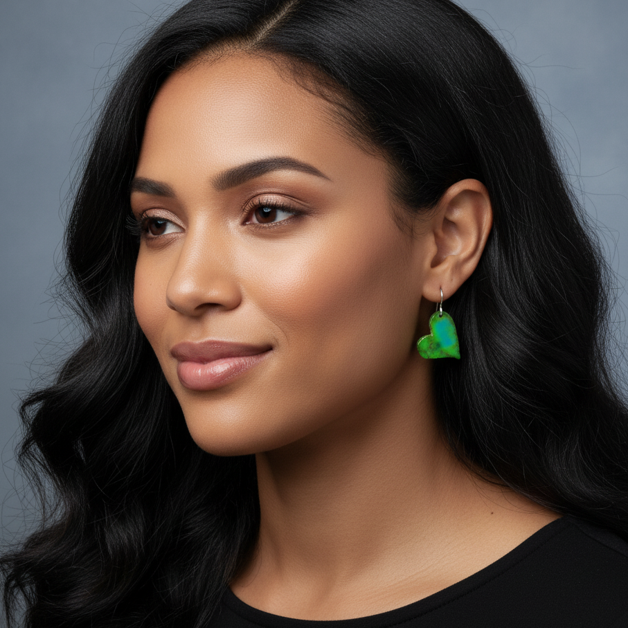 Green Turquoise Gibbsite Heart Earrings