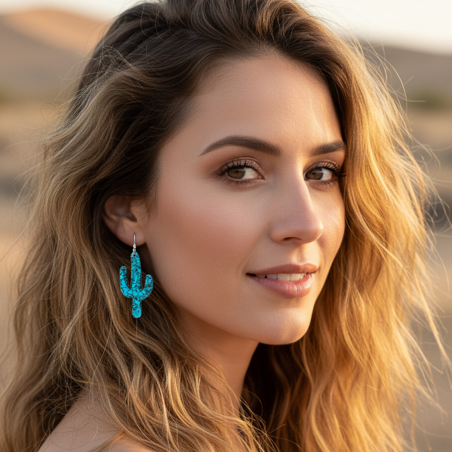 Turquoise Gibbsite Cactus Earrings