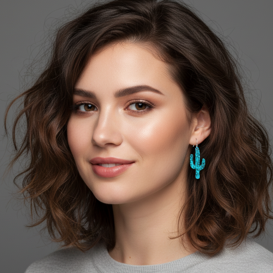 Turquoise Gibbsite Cactus Earrings