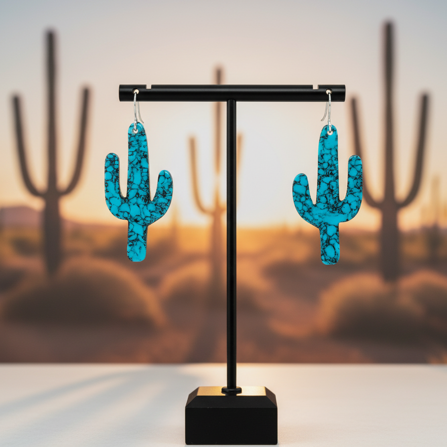 Turquoise Gibbsite Cactus Earrings