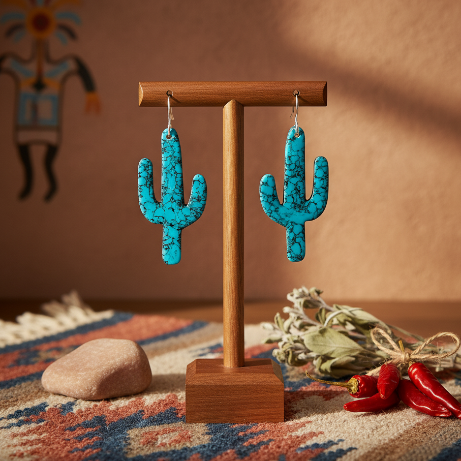 Turquoise Gibbsite Cactus Earrings