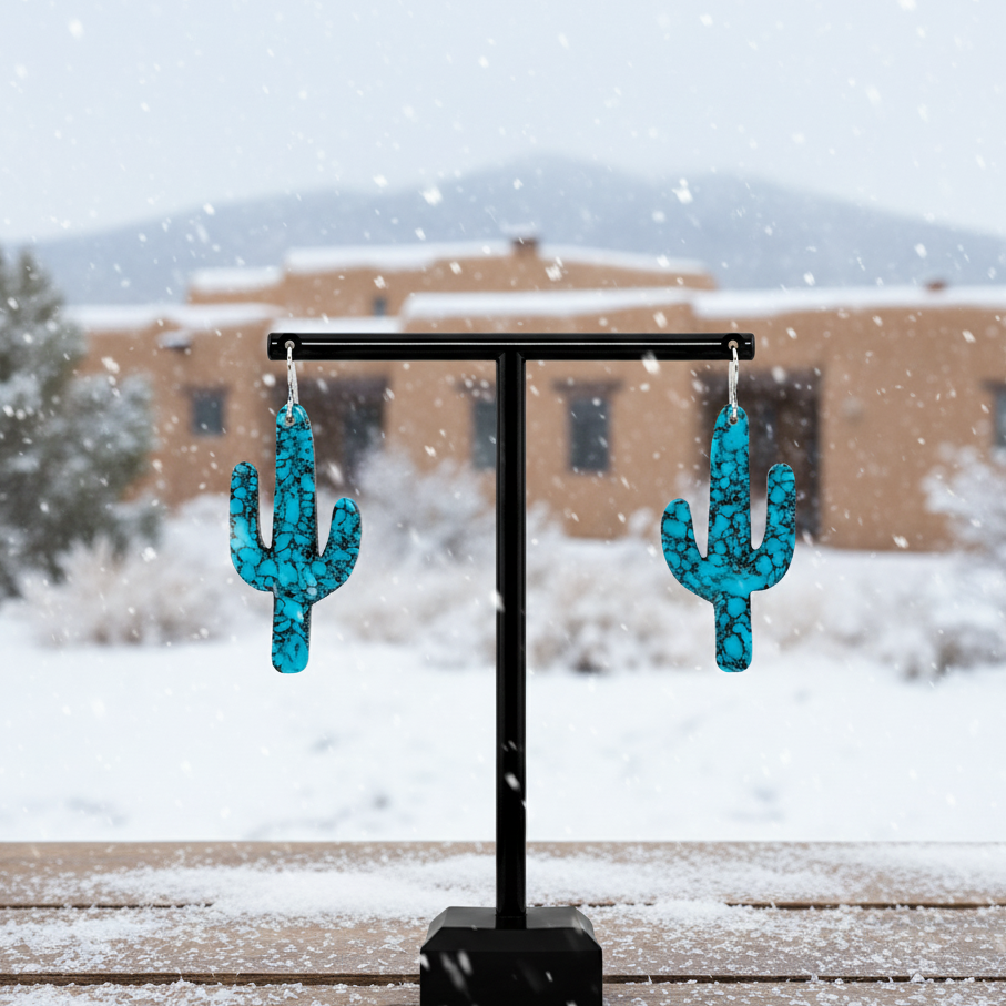 Turquoise Gibbsite Cactus Earrings