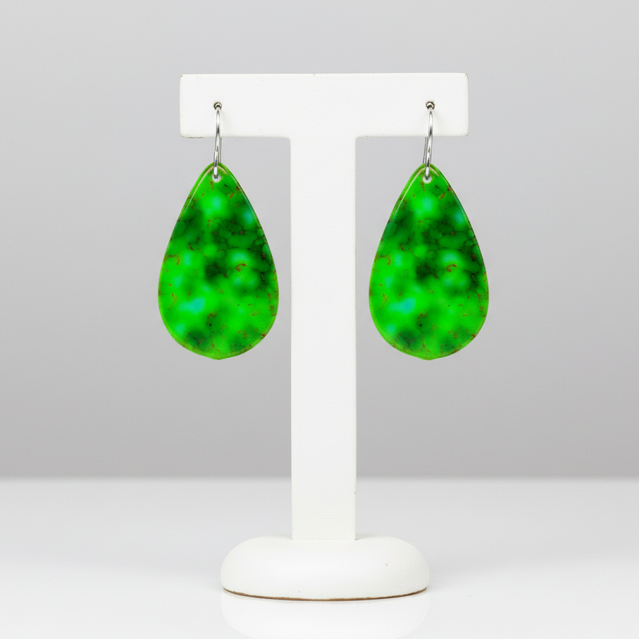 Green Turquoise Gibbsite Tear Drop Earrings Large
