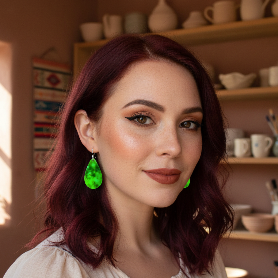 Green Turquoise Gibbsite Tear Drop Earrings Large