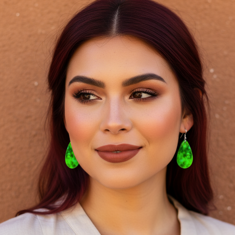 Green Turquoise Gibbsite Tear Drop Earrings Large