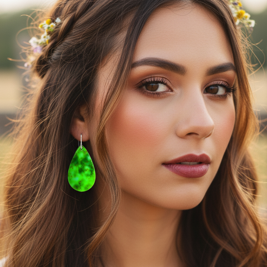 Green Turquoise Gibbsite Tear Drop Earrings Large