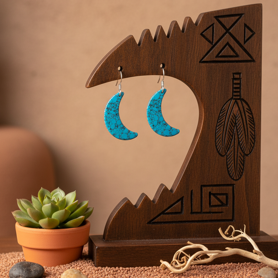Blue Turquoise Gibbsite Moon Earrings