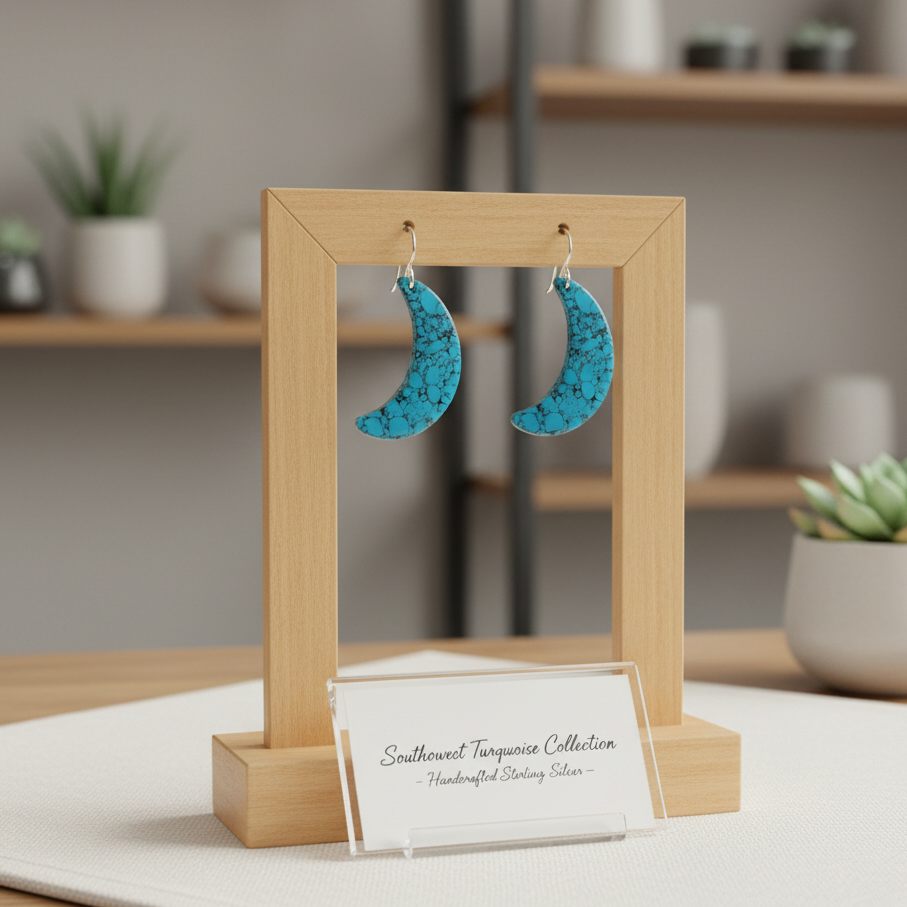 Blue Turquoise Gibbsite Moon Earrings