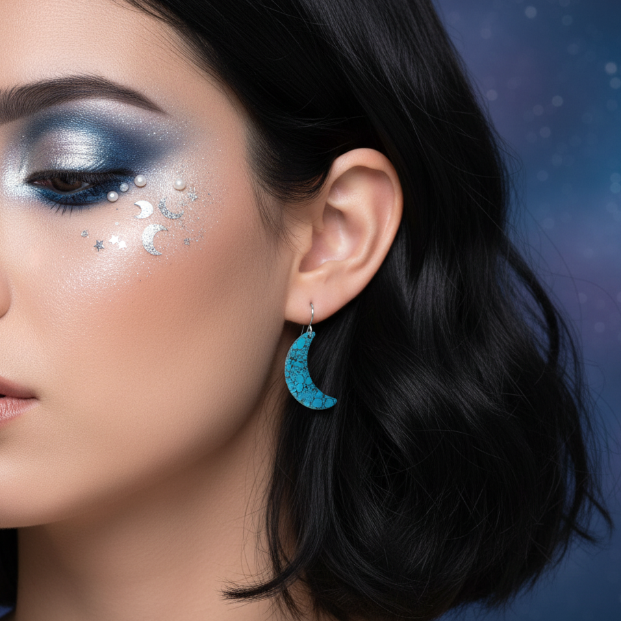 Blue Turquoise Gibbsite Moon Earrings