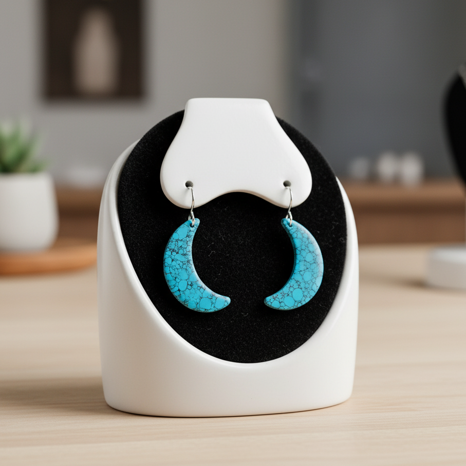Blue Turquoise Gibbsite Moon Earrings
