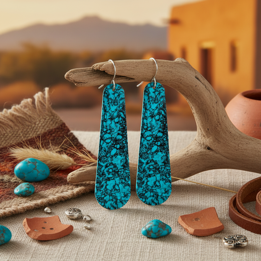 Turquoise Gibbsite Long Tear Drop Earrings