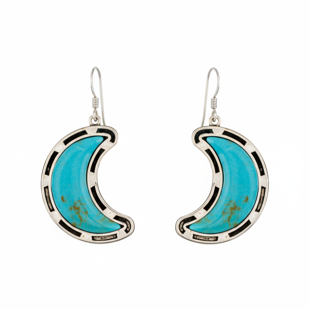 Sterling Silver Turquoise Moon Earrings