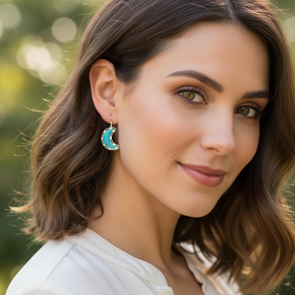 Sterling Silver Turquoise Moon Earrings