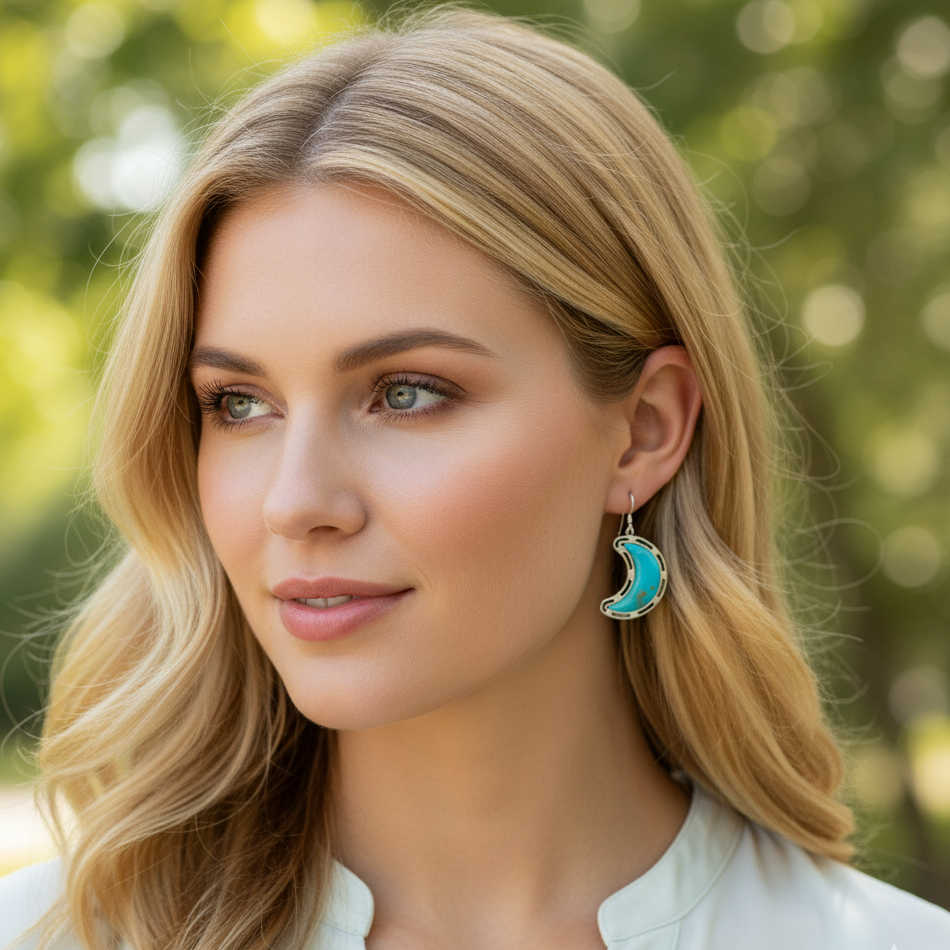 Sterling Silver Turquoise Moon Earrings