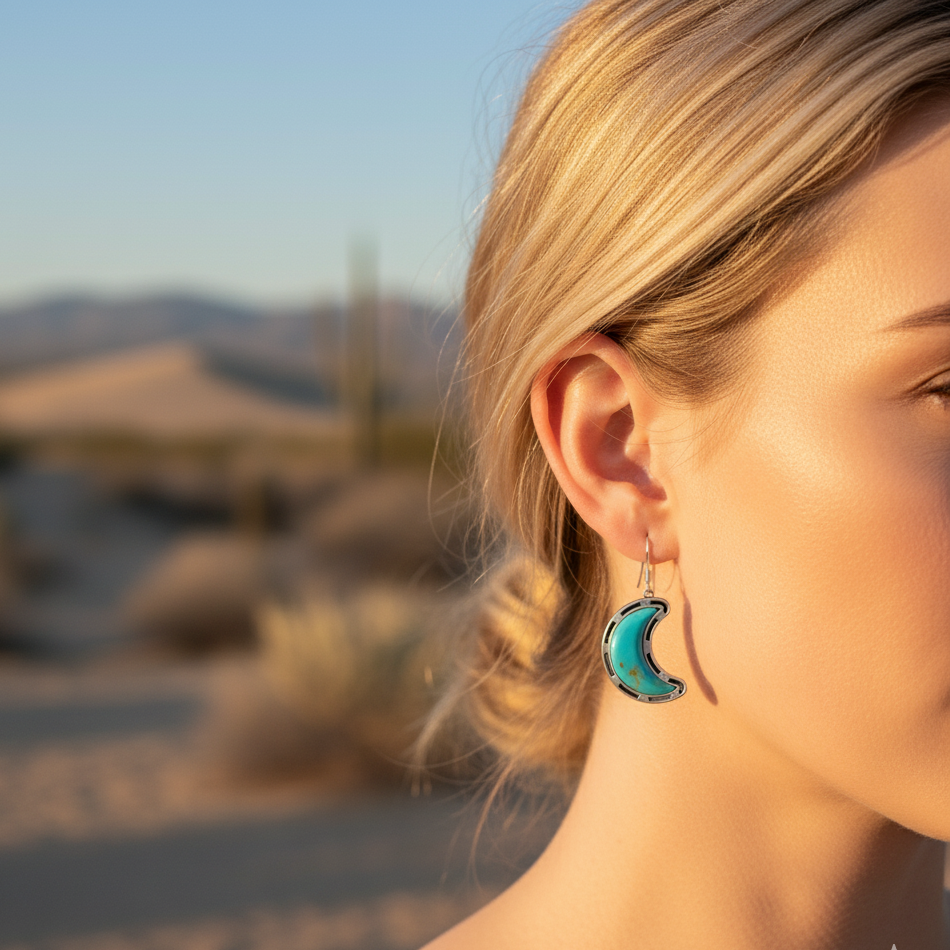 Sterling Silver Turquoise Moon Earrings