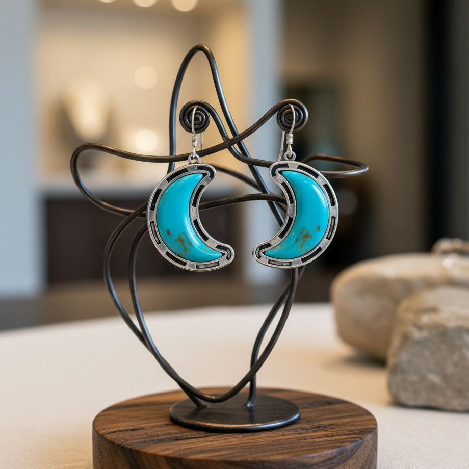 Sterling Silver Turquoise Moon Earrings