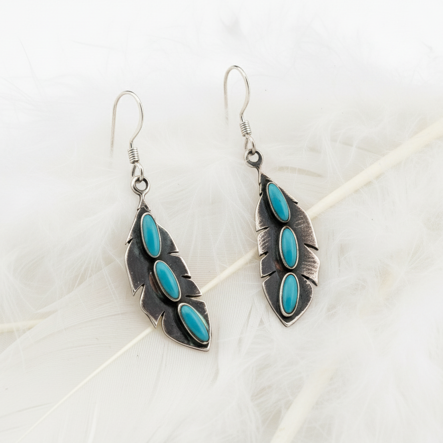 Sterling Silver Turquoise Feather Earrings
