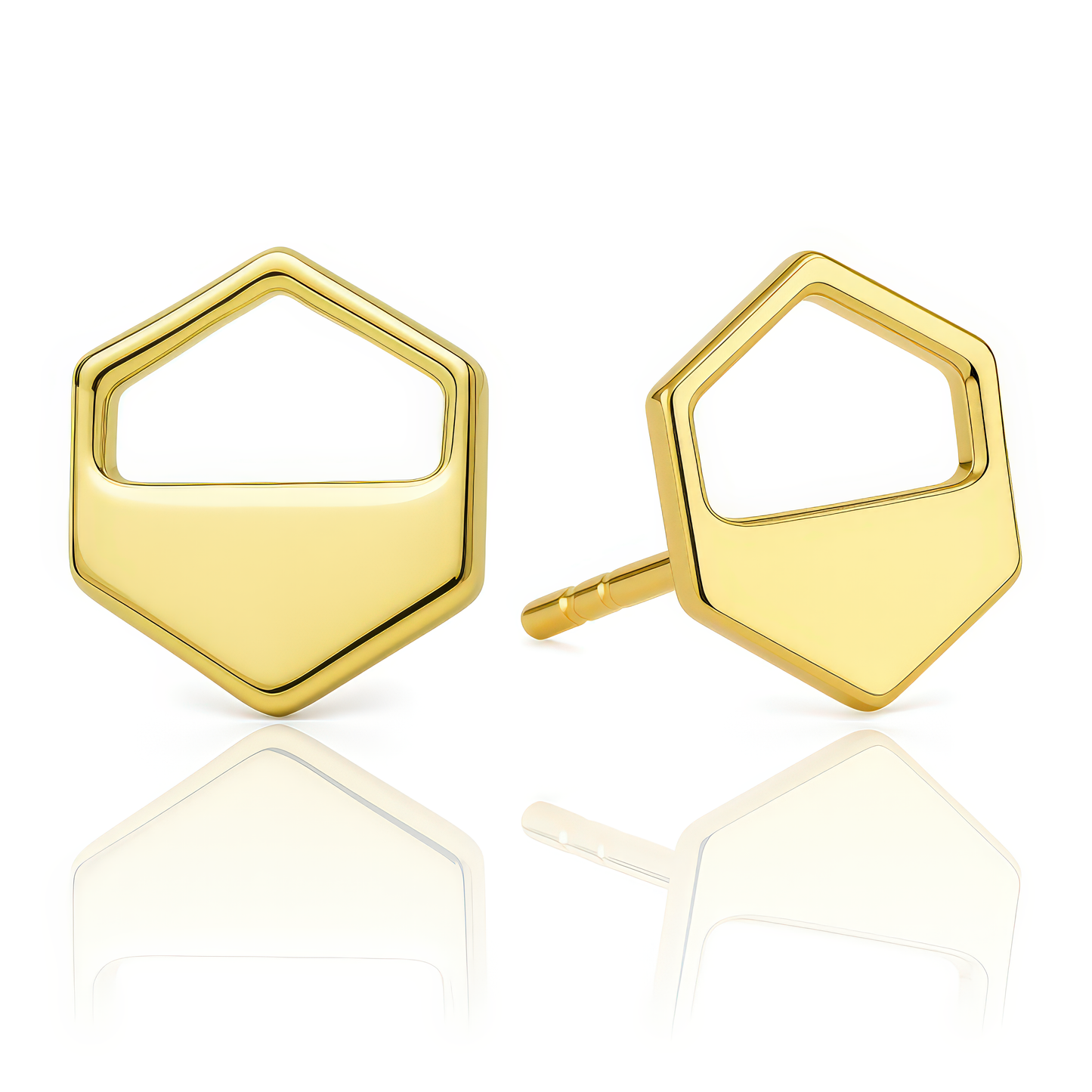 Gold Hexagon Cutout Stud Earrings