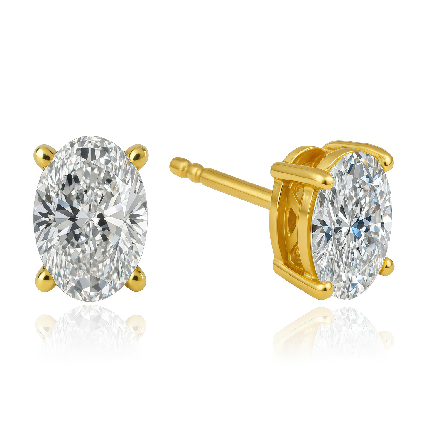Gold Oval CZ Stud Earrings