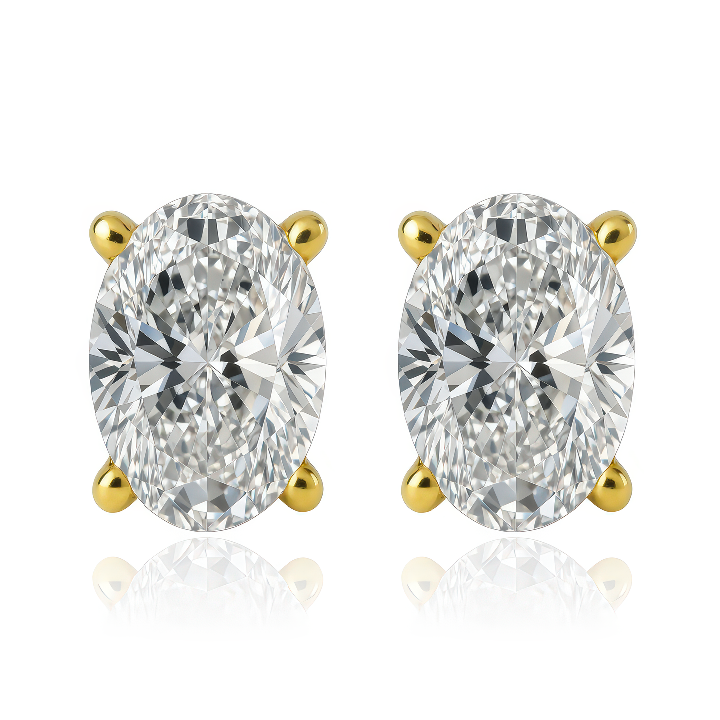 Gold Oval CZ Stud Earrings