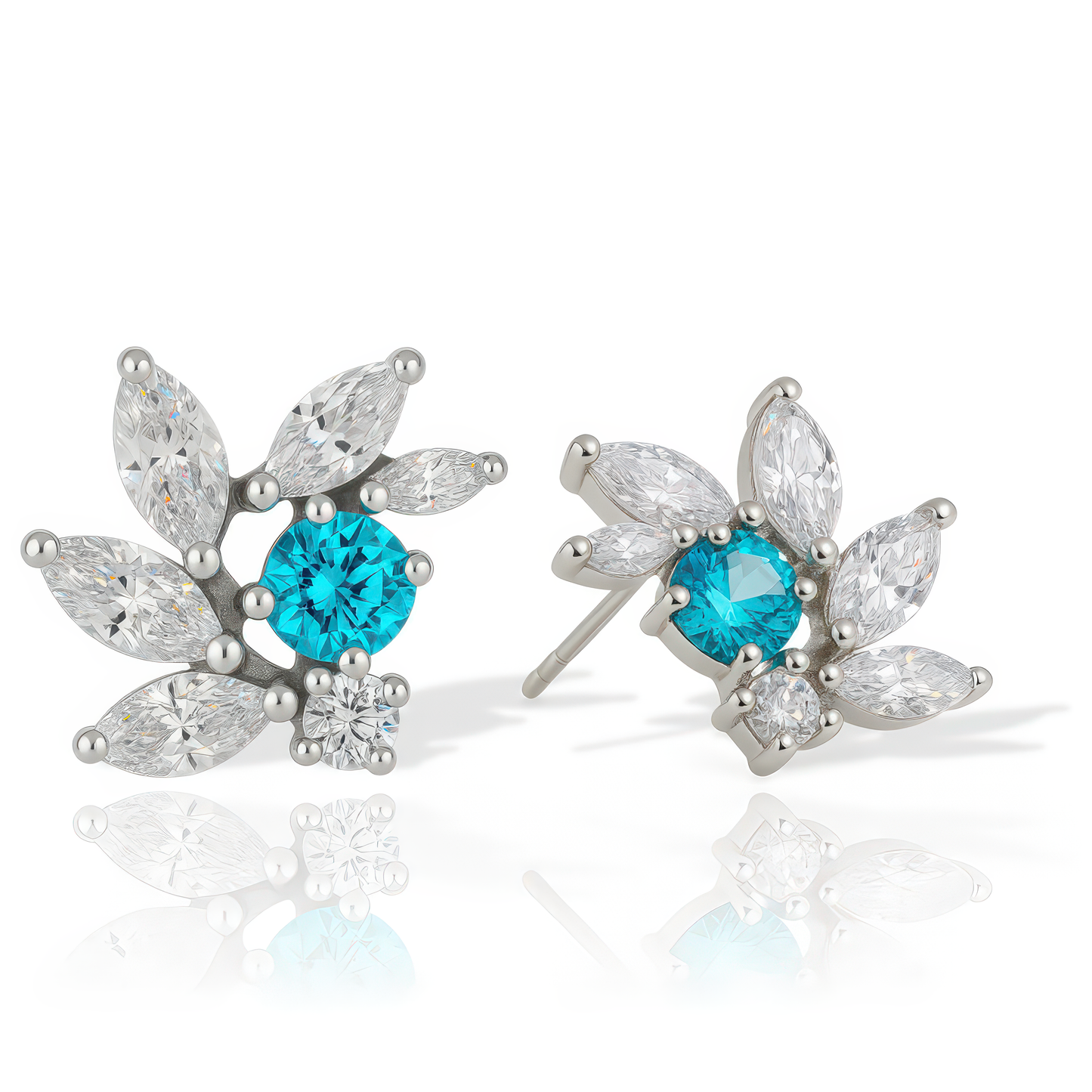 Deep Aquamarine CZ Bridal Earrings in Silver
