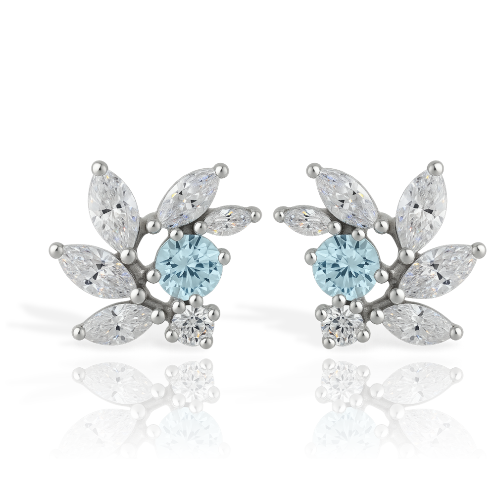 Aquamarine CZ Bridal Earrings in Sterling Silver