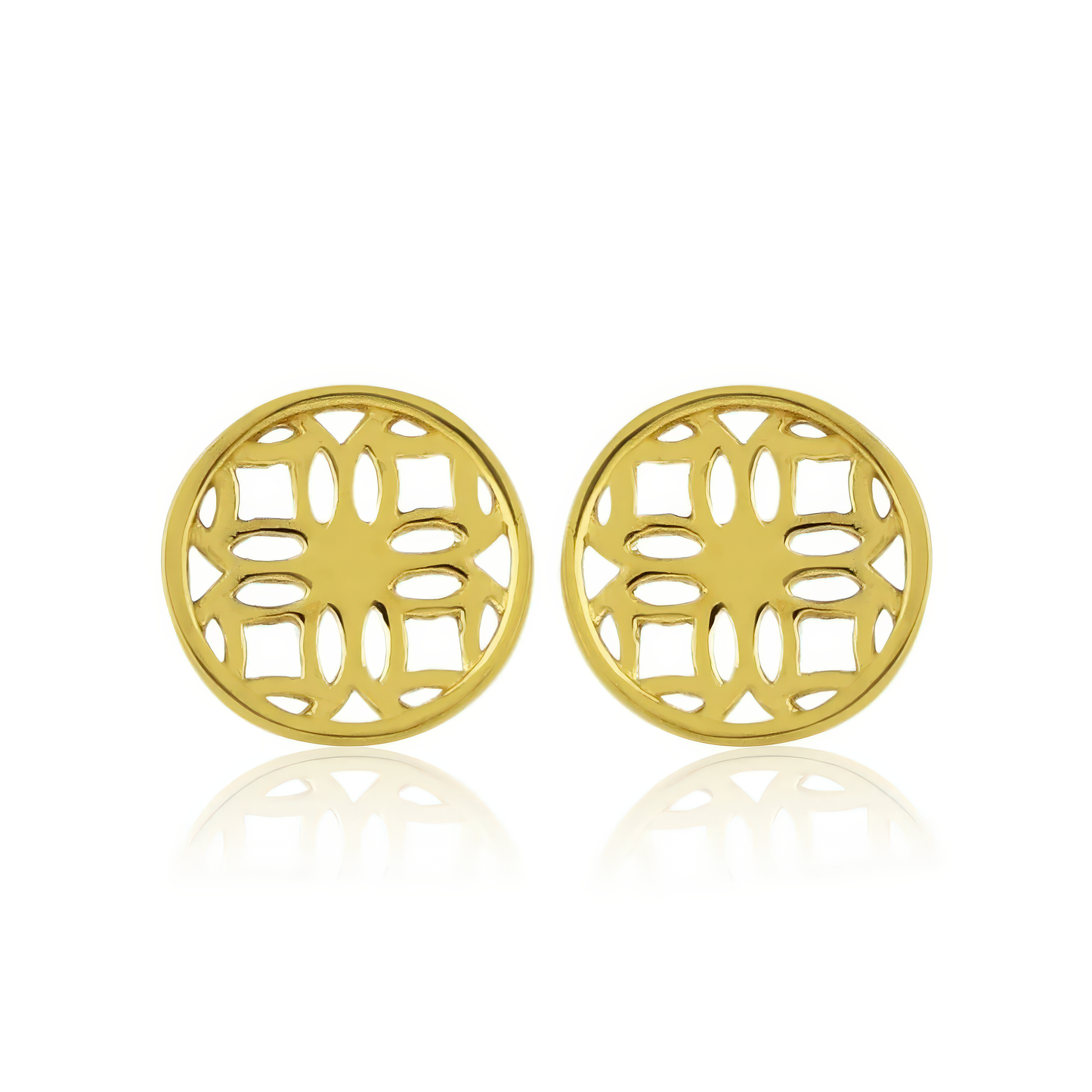 Gold Stud Earrings with Round Filigree