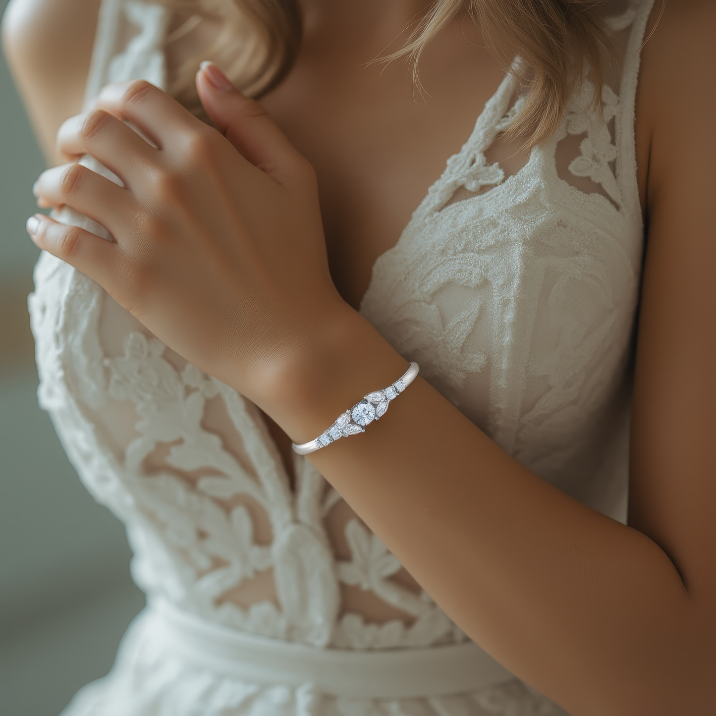 Silver Cuff Crystal Marquise Bracelet
