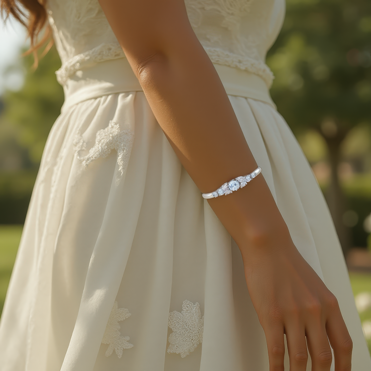 Silver Cuff Crystal Marquise Bracelet